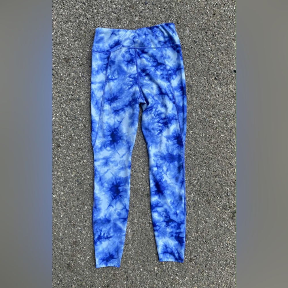 AVIA WOMENS MEDIUM BLUE TIE DYE ACTIVE PERFORMANCE LEGGINGS - Picture 2 of 5